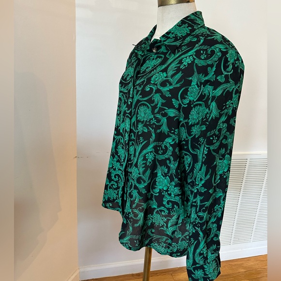 Leslie Faye Size 12 Black and Green Button-Down Blouse - Picture 2 of 3